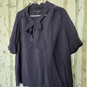 Lane Bryant Women's Tie Neck Popover Top 18 Navy